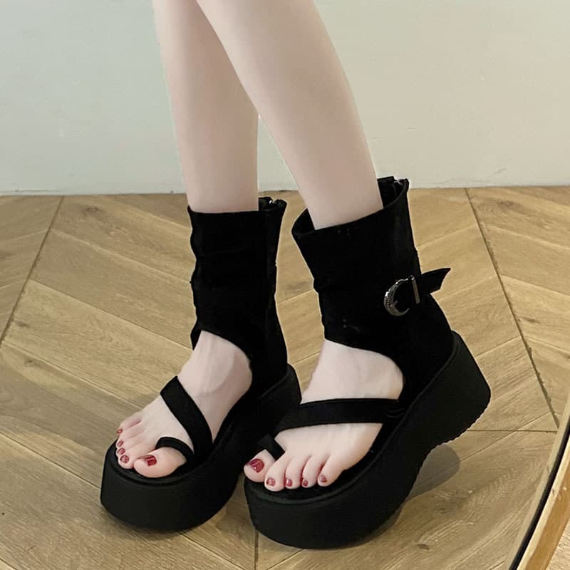 Retro thick-soled Roman sandals for women 2026 summer new fashion set-toe high-top sandals increased rear zipper short boots 4
