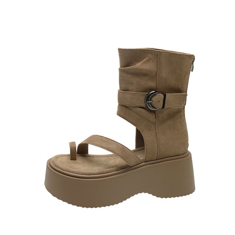 Retro thick-soled Roman sandals for women 2026 summer new fashion set-toe high-top sandals increased rear zipper short boots 6