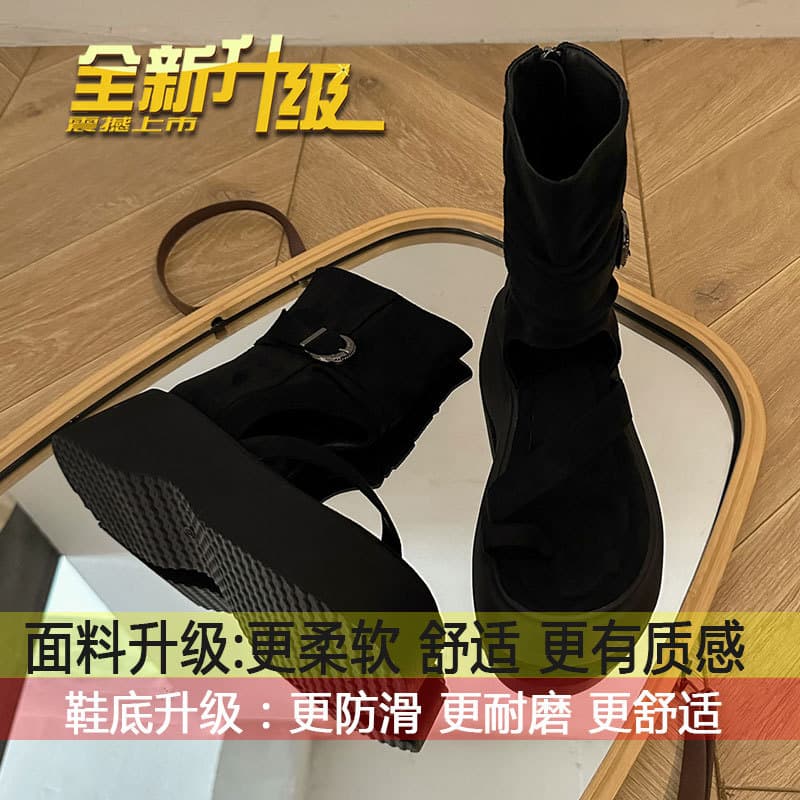 Retro thick-soled Roman sandals for women 2026 summer new fashion set-toe high-top sandals increased rear zipper short boots 7
