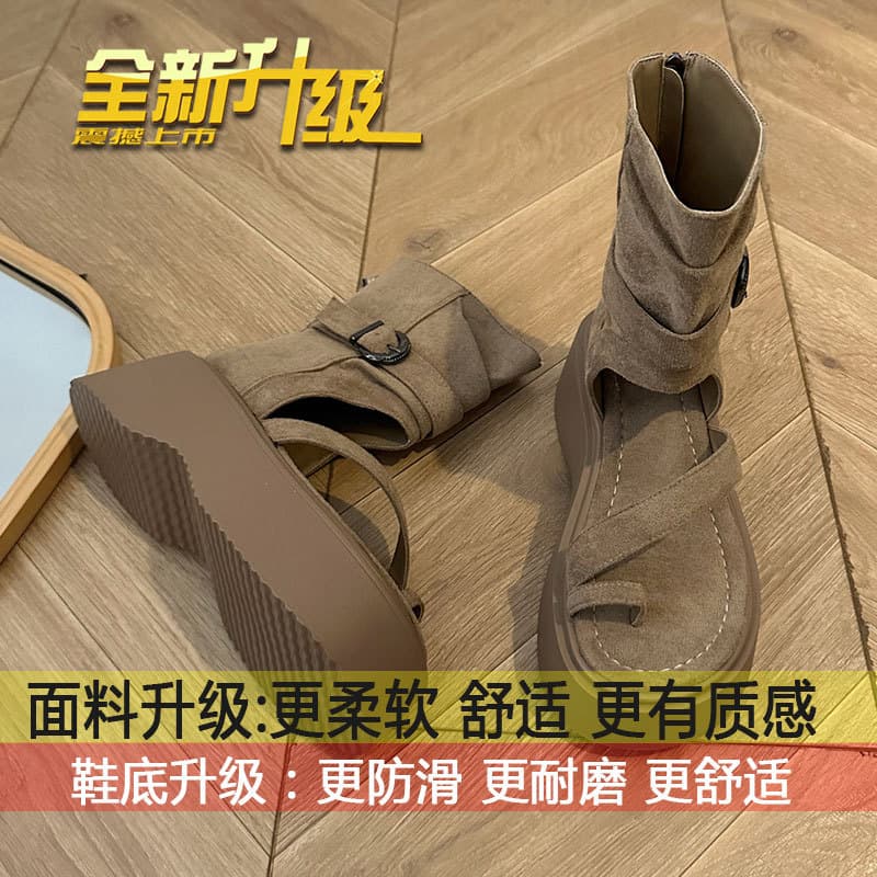 Retro thick-soled Roman sandals for women 2026 summer new fashion set-toe high-top sandals increased rear zipper short boots 8