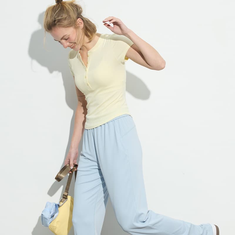 Traveling around spring new yoga wear women's soft modal threaded fitness wear button Henry collar sportswear 4