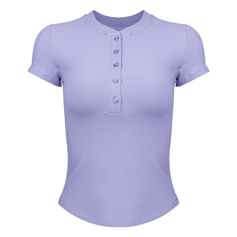 Traveling around spring new yoga wear women's soft modal threaded fitness wear button Henry collar sportswear 7
