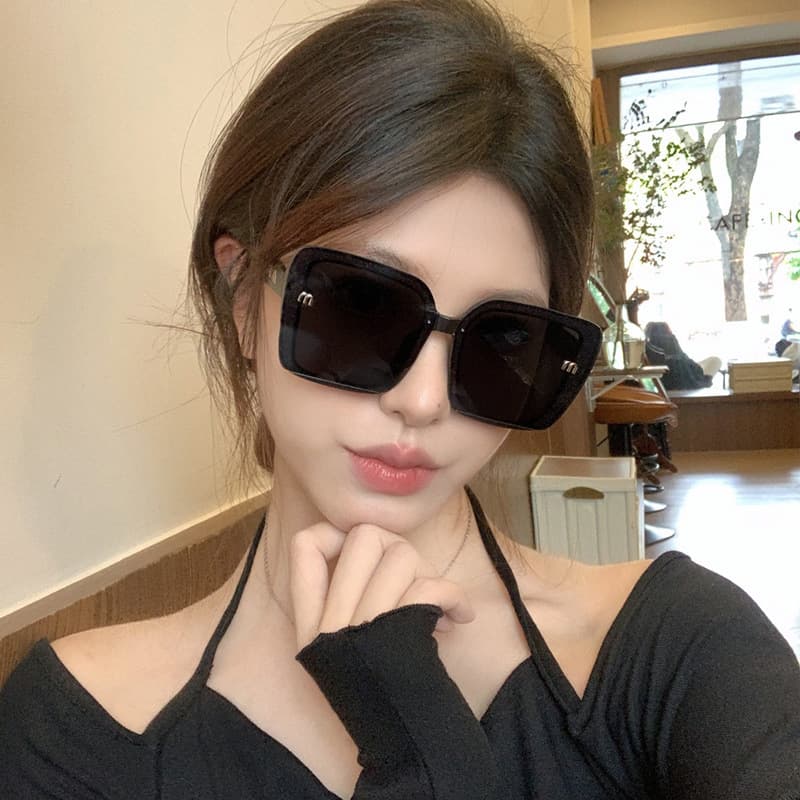 Korean style large frame black round face large face anti-UV sunglasses for women trendy temperament high-end sunscreen sunglasses 5