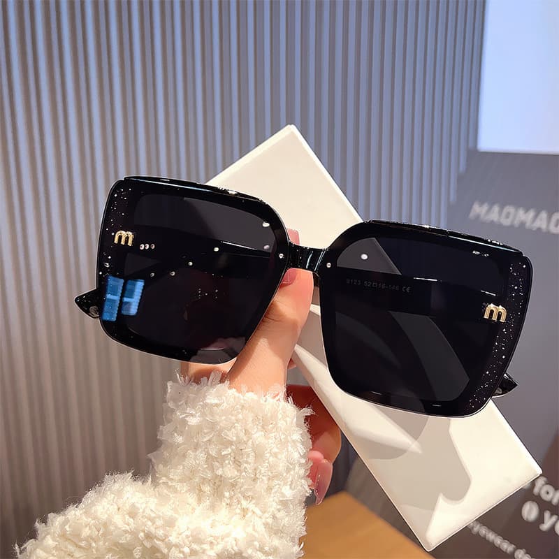 Korean style large frame black round face large face anti-UV sunglasses for women trendy temperament high-end sunscreen sunglasses 1