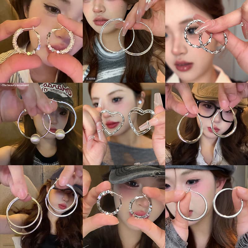 Sweet cool hot girl plain hoop earrings 2025 new simple round face earrings personalized internet celebrity hoop earrings 2