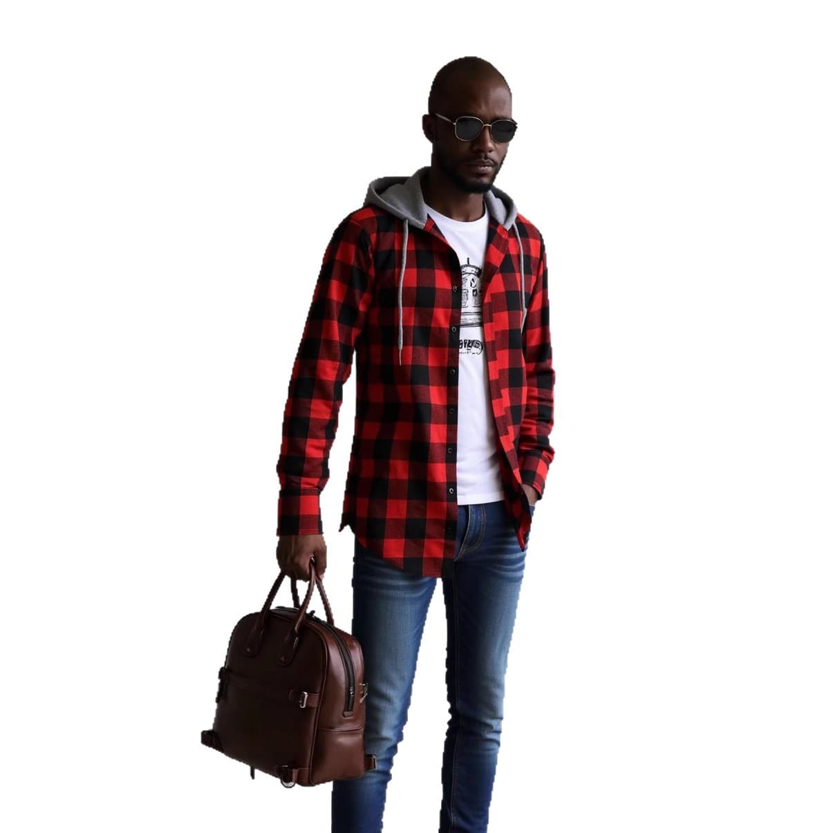 Cross-border foreign trade fashion street hooded plaid shirt men's slim long-sleeved shirt travel casual shirt jacket 6