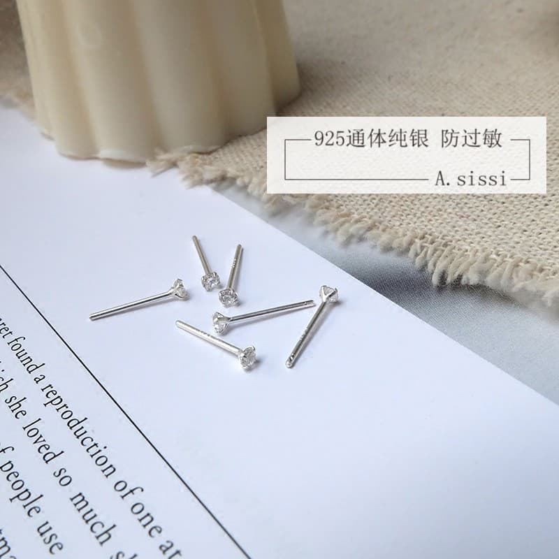 Small diamond versatile silver needle mini ins earrings simple and compact daily ear piercing for sleeping without removing ear bone earrings for women 3