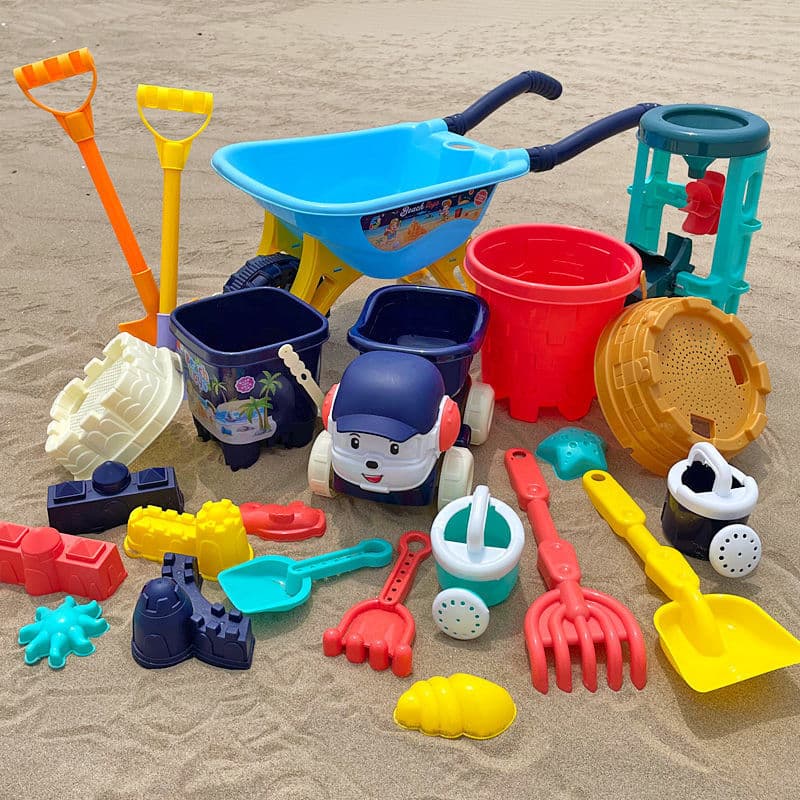 Children's beach toys baby beach play sand digging shovel bucket hourglass digging tool set sand pool cart 1