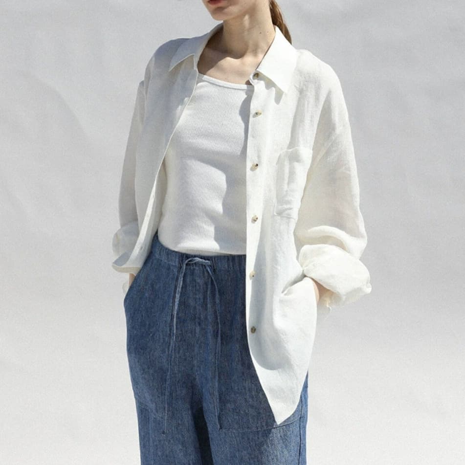 Baoji spring old money style pure linen shirt women's loose shirt jacket fashionable commuting casual linen top 2