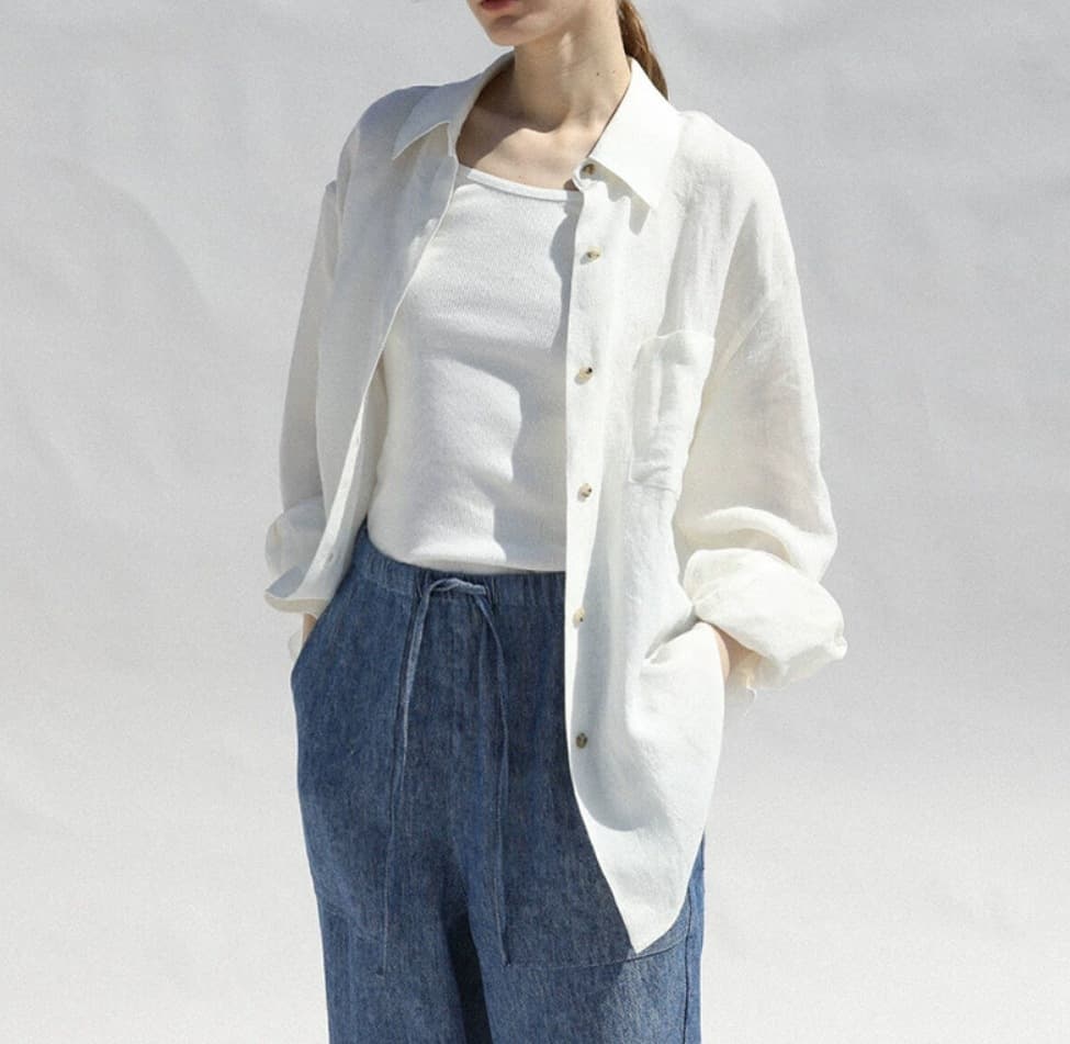 Baoji spring old money style pure linen shirt women's loose shirt jacket fashionable commuting casual linen top 7