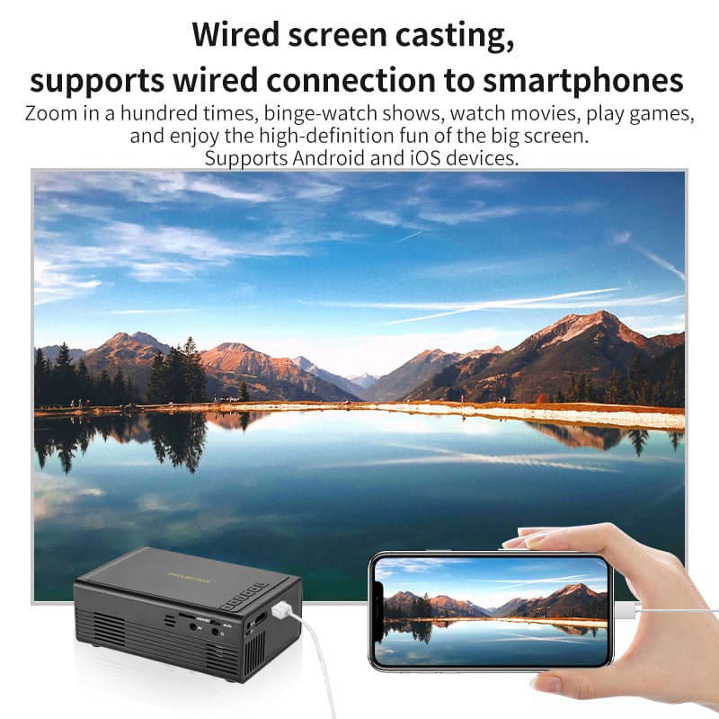 Cross-border M200 portable mini projector LED mobile phone home theater wired mobile phone same screen supports 1080p 5