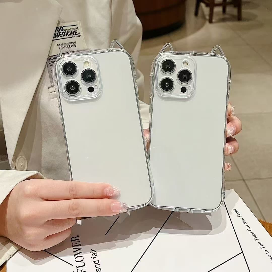 Cat ears Apple 16promax mobile phone case 1615pro transparent 16pro soft shell 14 simple anti-fall airbag 3