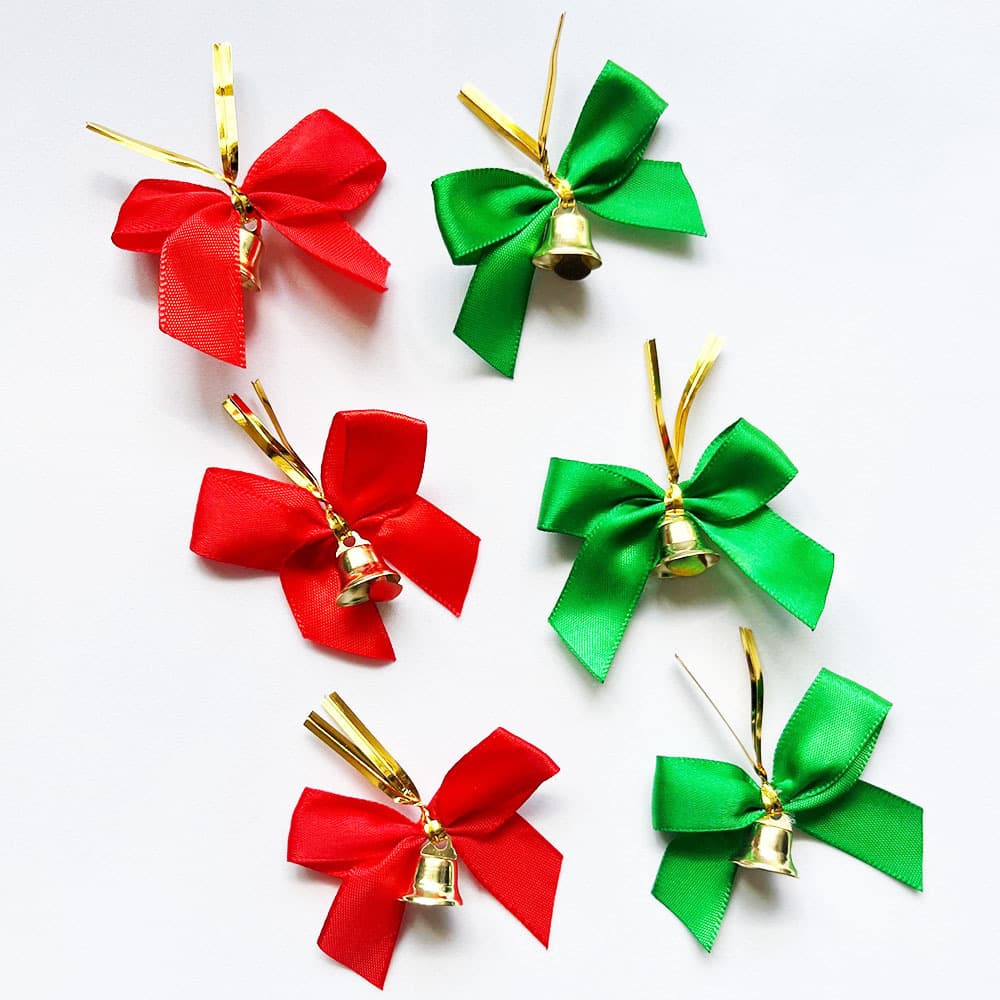 Large quantity and high price polyester Christmas decoration bow pendant Christmas party red with bell decoration pendant 2