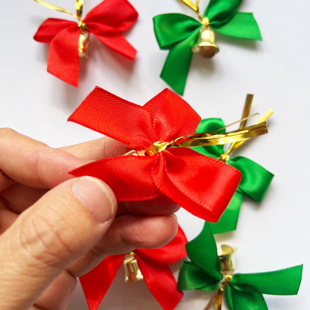 Large quantity and high price polyester Christmas decoration bow pendant Christmas party red with bell decoration pendant 3