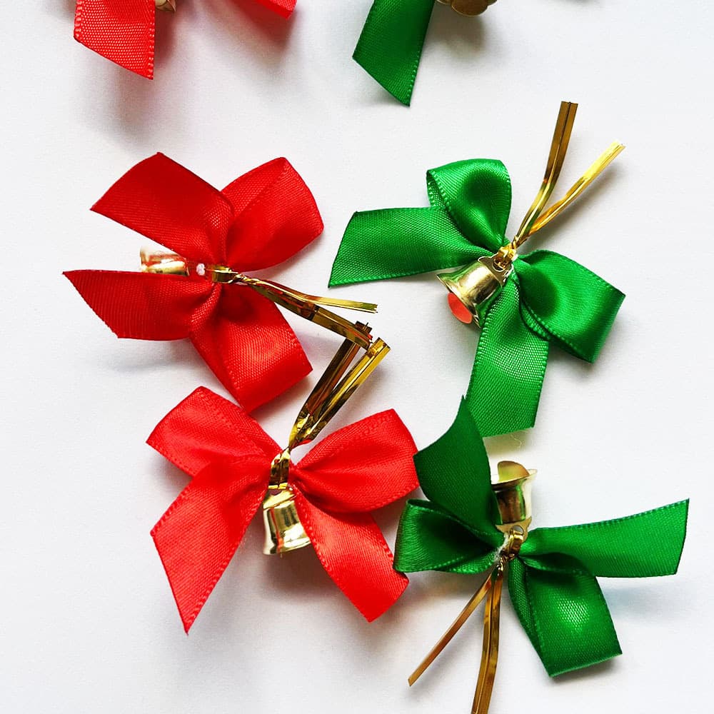 Large quantity and high price polyester Christmas decoration bow pendant Christmas party red with bell decoration pendant 4