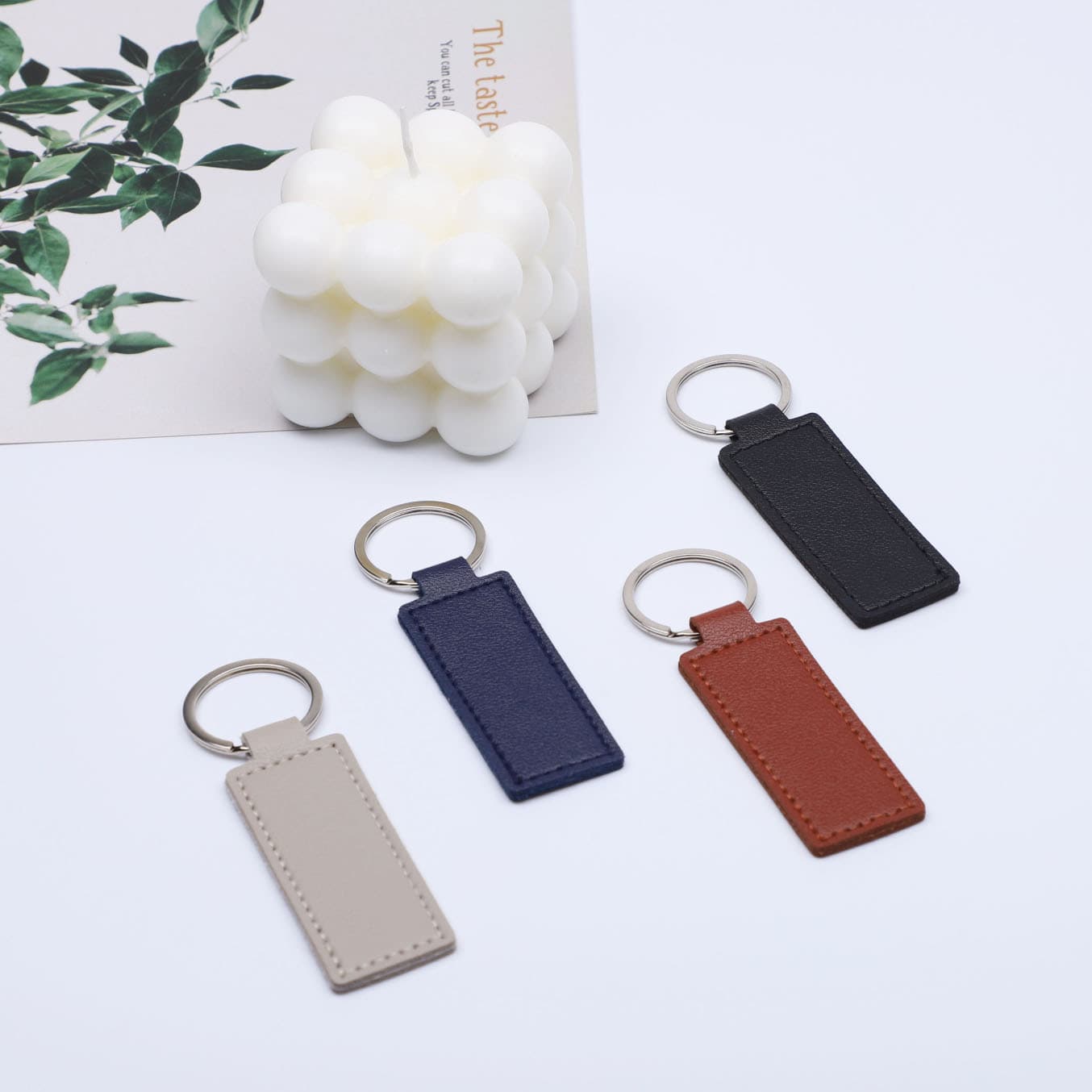 Leather pu solid color car key accessories leather key DIY key ring gift bag pendant can be logo ready stock 4