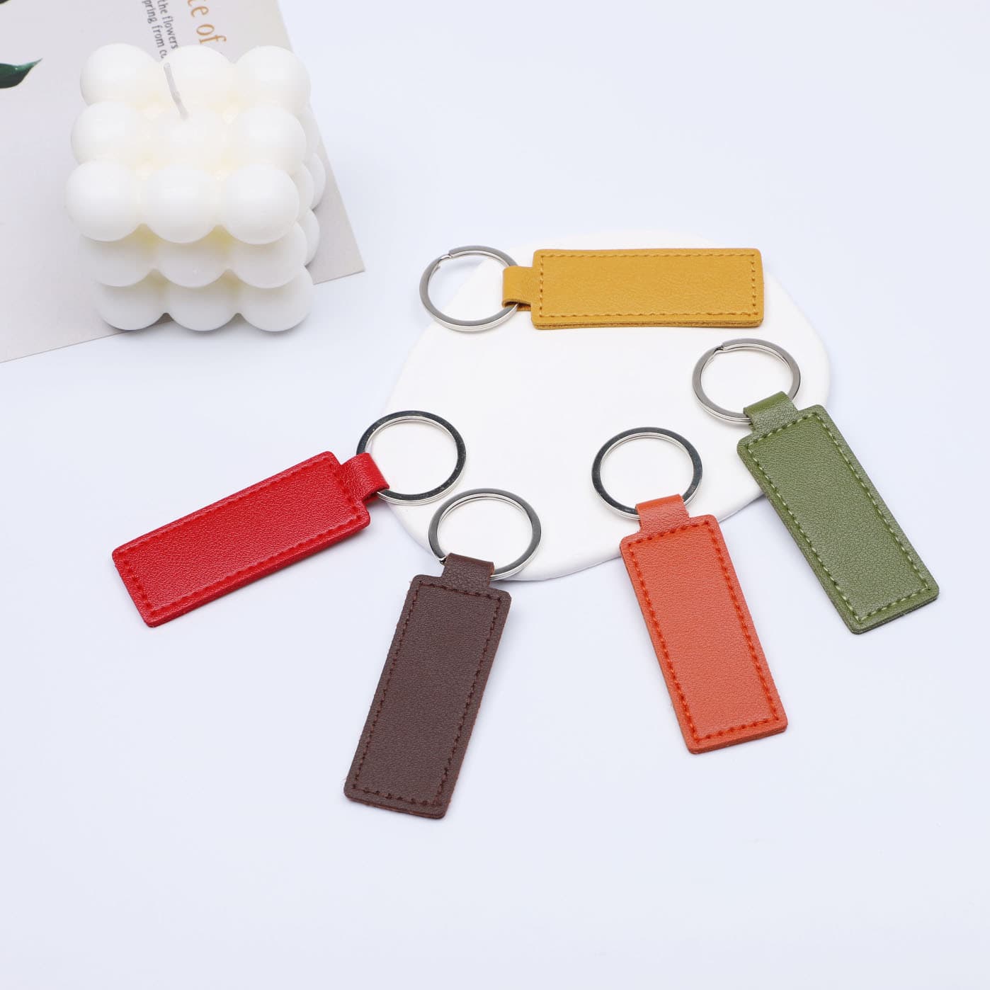 Leather pu solid color car key accessories leather key DIY key ring gift bag pendant can be logo ready stock 5