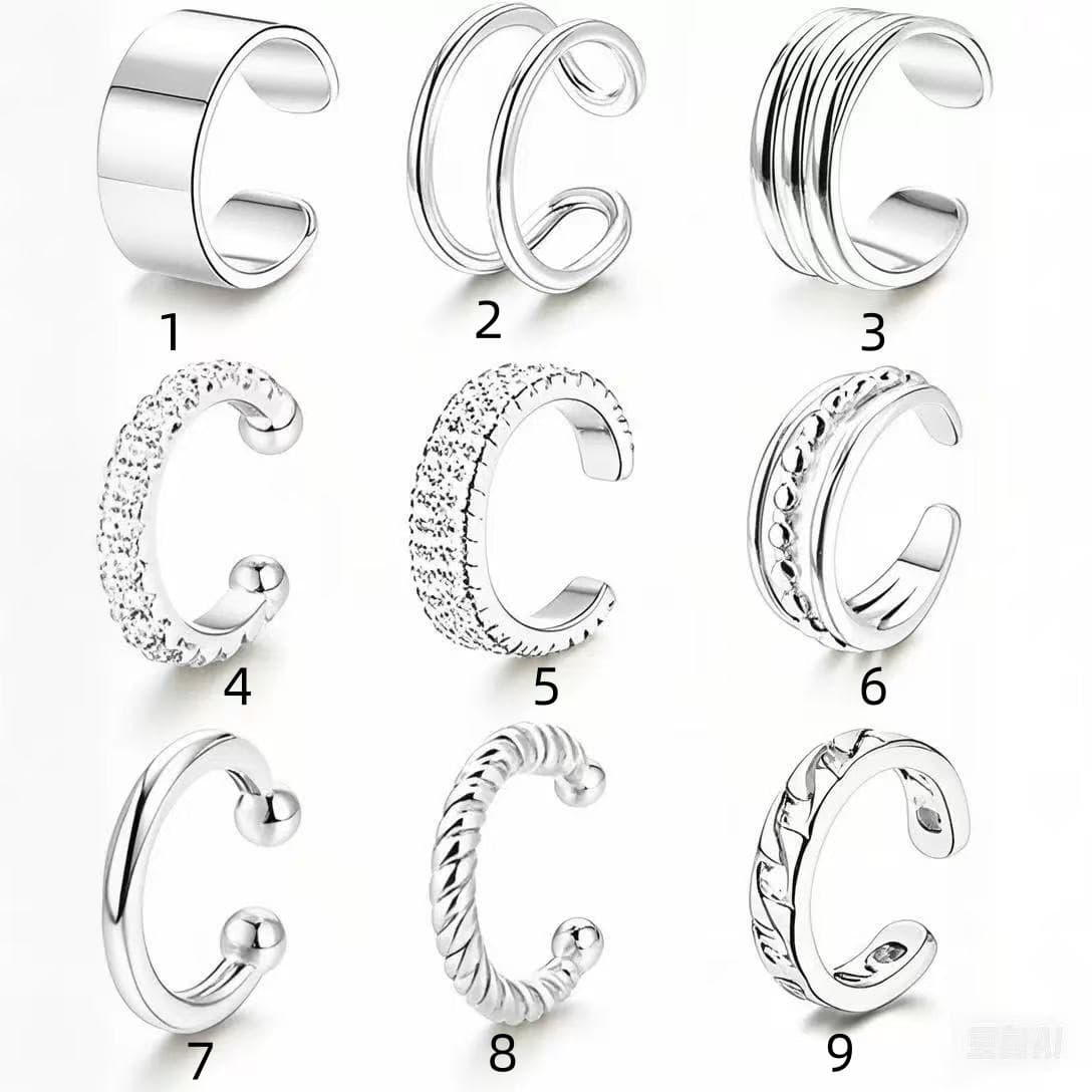 Amazon's best-selling non-perforated 9-piece set of ear clips silver round hoop type non-perforated ear clips adjustable ear bone clips 9