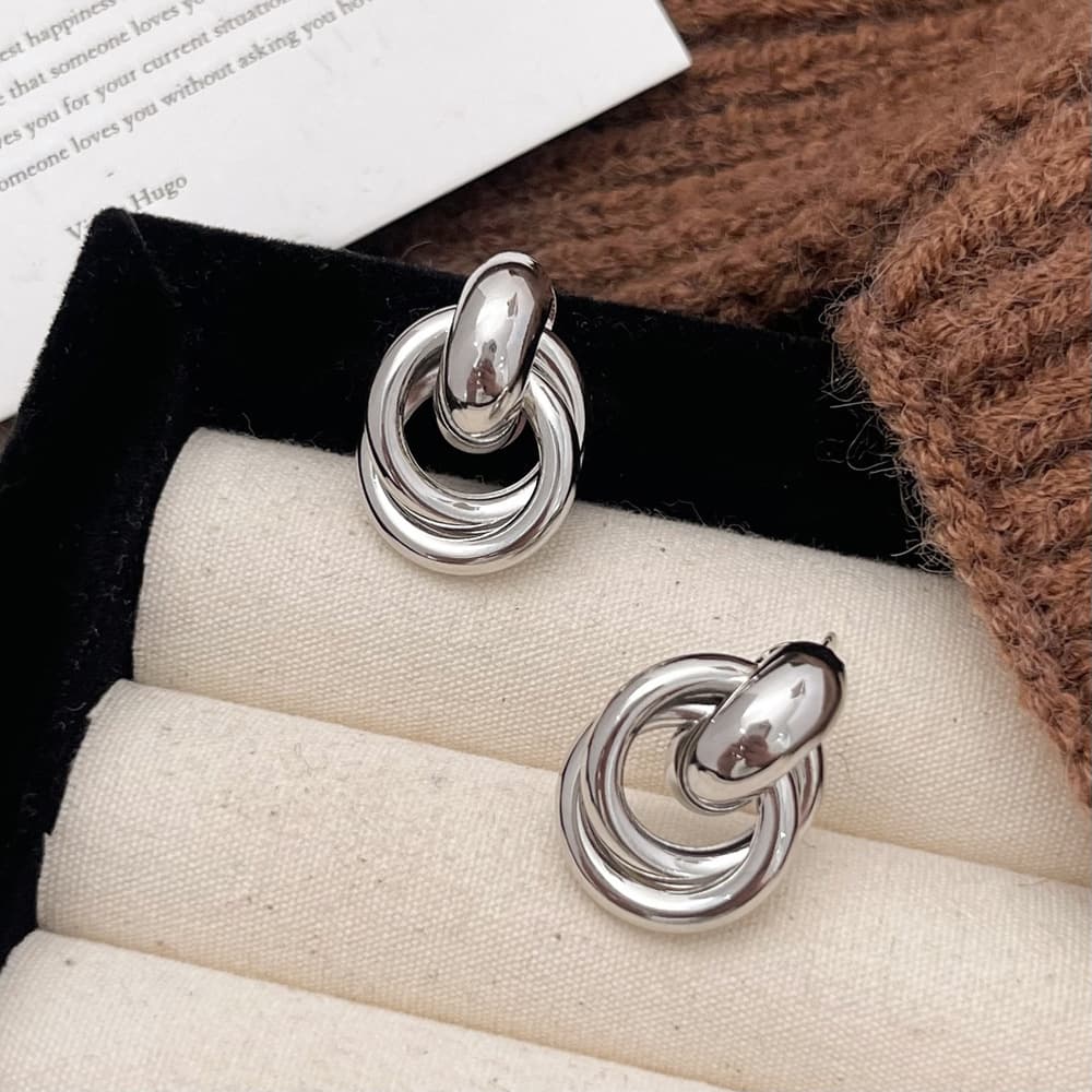 Cross-border earrings European and American fashion retro earrings textured double-layer metal winding earrings earrings factory direct wholesale 4