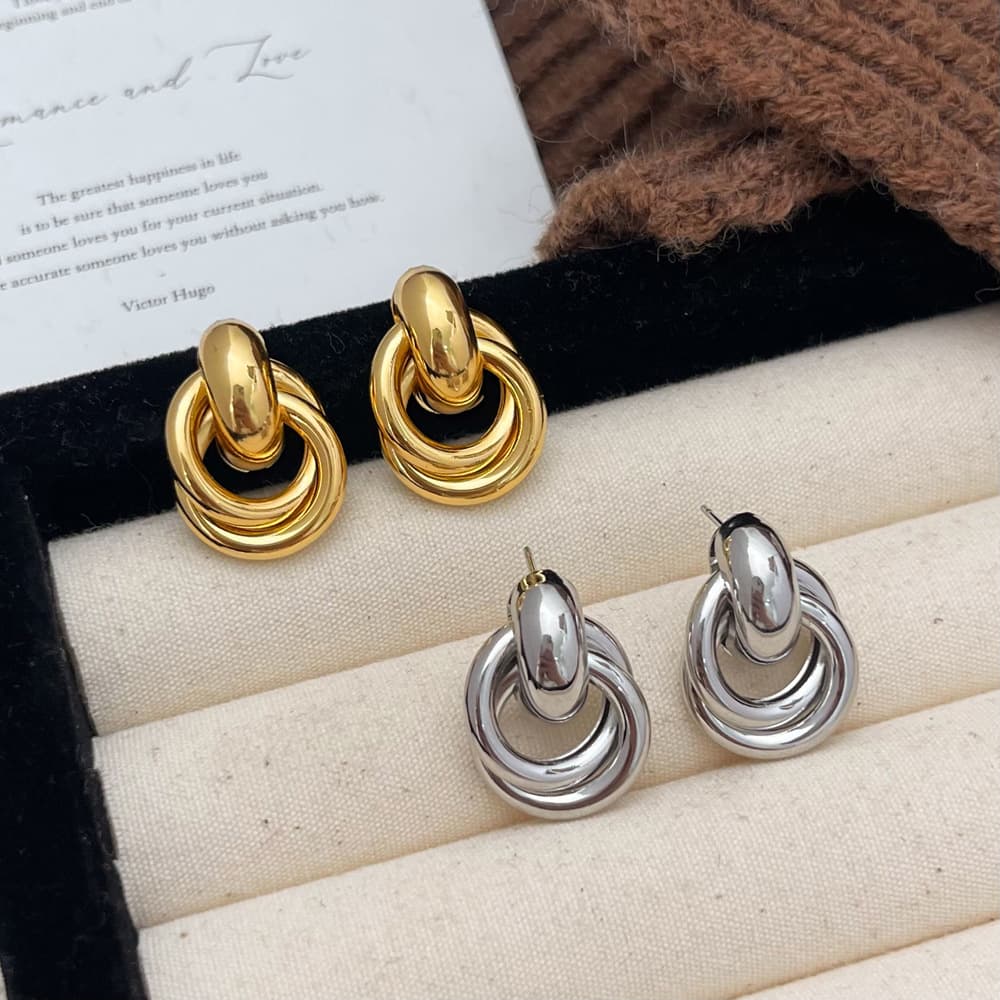 Cross-border earrings European and American fashion retro earrings textured double-layer metal winding earrings earrings factory direct wholesale 5