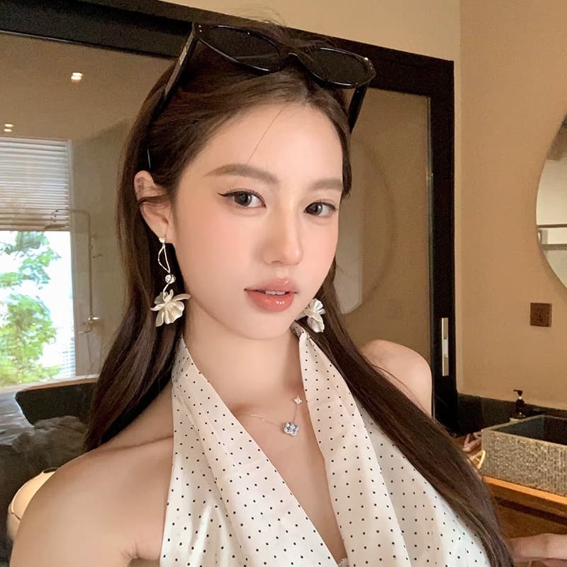 Native cold tea French flower long earrings women's summer high-end light luxury holiday earrings 6
