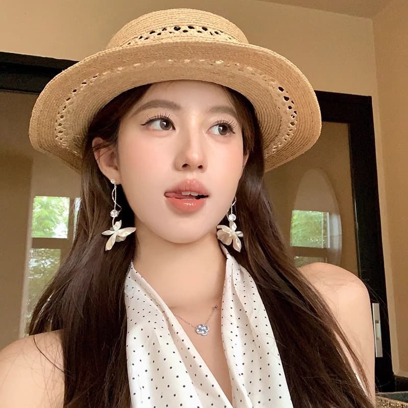 Native cold tea French flower long earrings women's summer high-end light luxury holiday earrings