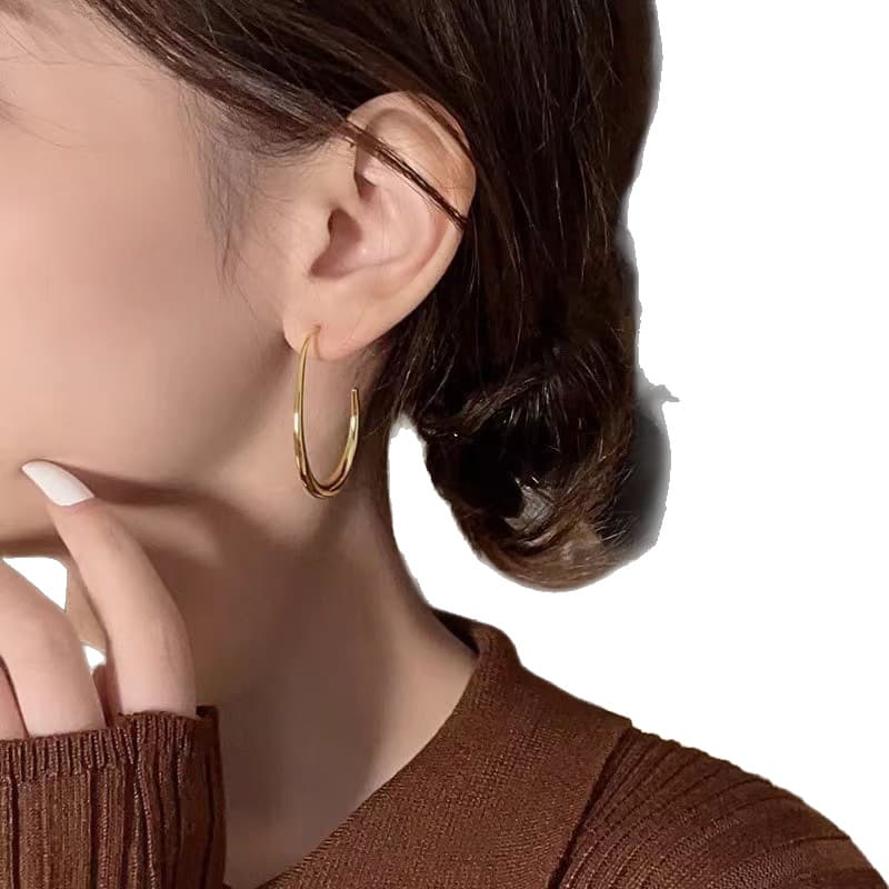 Oval earrings Internet celebrity temperament women's earrings simple retro Hong Kong style earrings personality European and American exaggerated large earrings wholesale 6