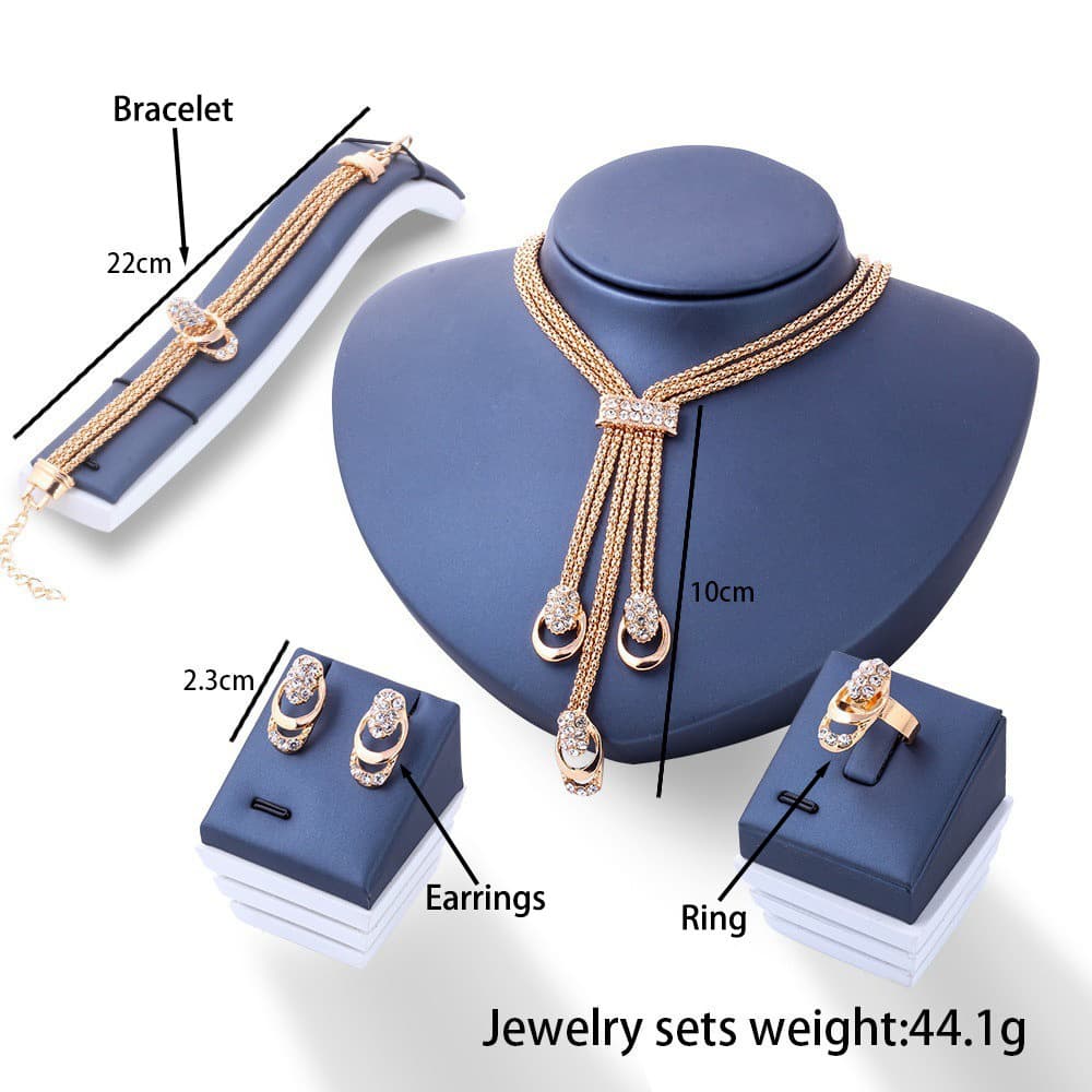 Cross-border hot-selling European and American fashion exaggerated crystal jewelry creative bridal diamond necklace earrings ring four-piece set 5