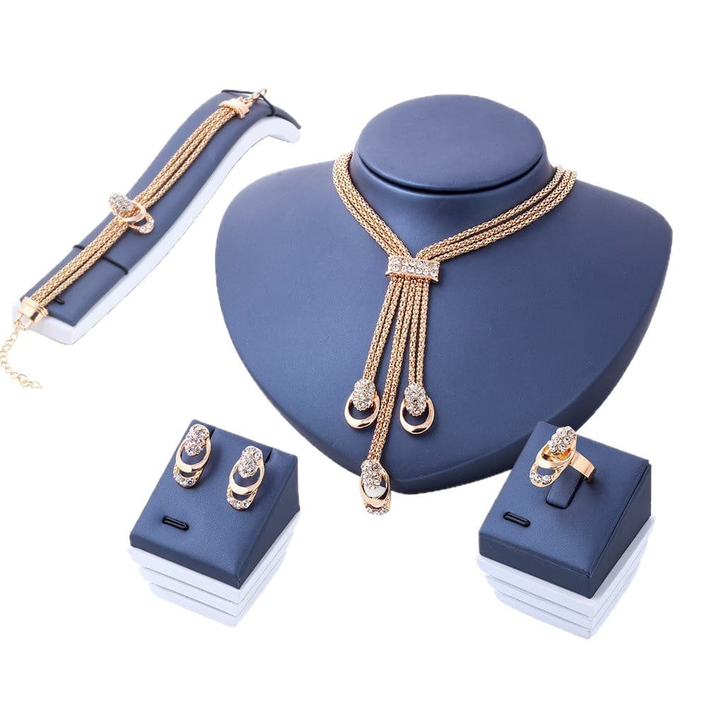 Cross-border hot-selling European and American fashion exaggerated crystal jewelry creative bridal diamond necklace earrings ring four-piece set 6