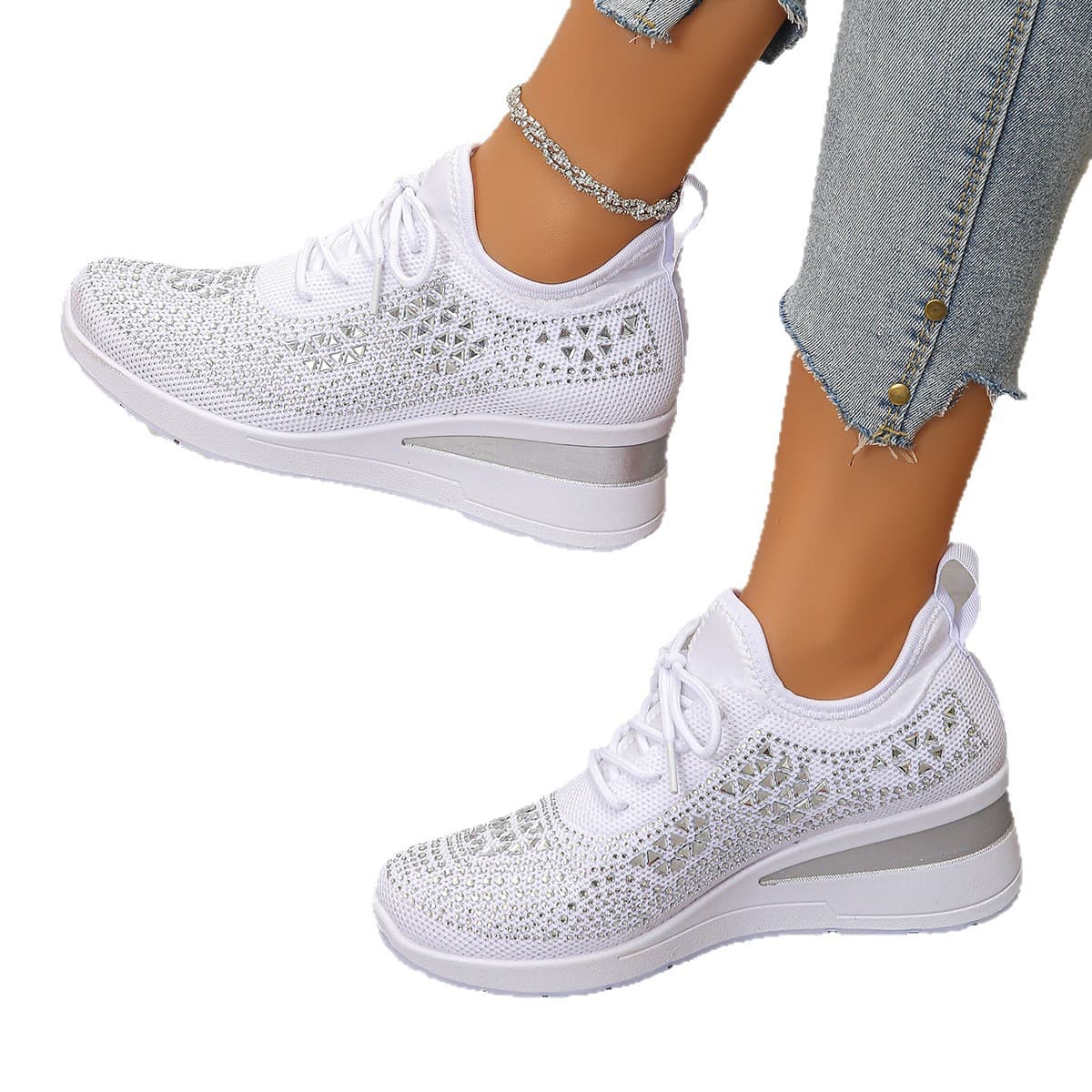 Cross-border rhinestone lace-up women's casual shoes low-cut sports fashion style foreign trade wholesale daily commuting suitable for comfort 6