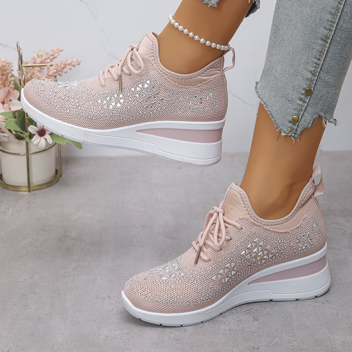 Cross-border rhinestone lace-up women's casual shoes low-cut sports fashion style foreign trade wholesale daily commuting suitable for comfort 9