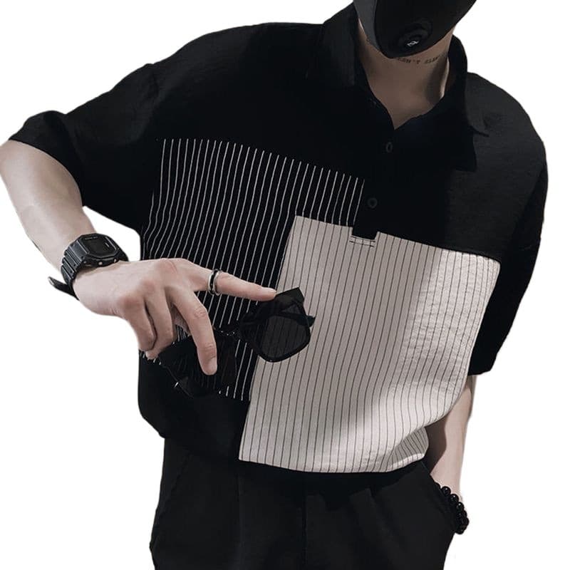 Advanced striped ice silk polo shirt new handsome shirt casual summer thin ins shirt men's short-sleeved T-shirt 6