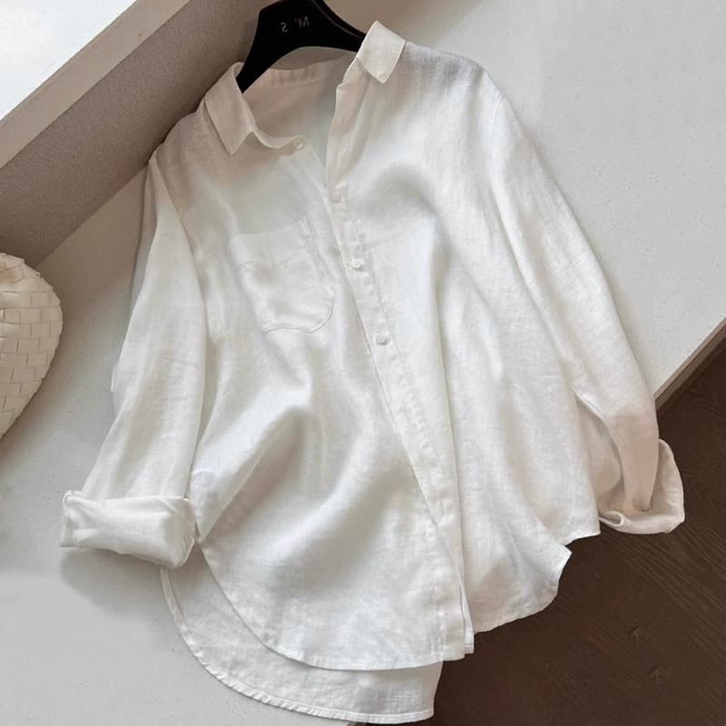 Recommended for self-retention ~ The Fairy Arrives Linen White Shirt Women's Summer Thin Loose Slim Sun Protection Top 3