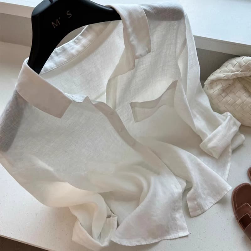 Recommended for self-retention ~ The Fairy Arrives Linen White Shirt Women's Summer Thin Loose Slim Sun Protection Top 5