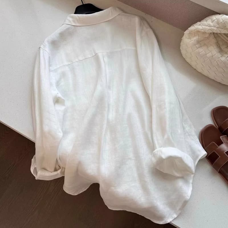 Recommended for self-retention ~ The Fairy Arrives Linen White Shirt Women's Summer Thin Loose Slim Sun Protection Top 1