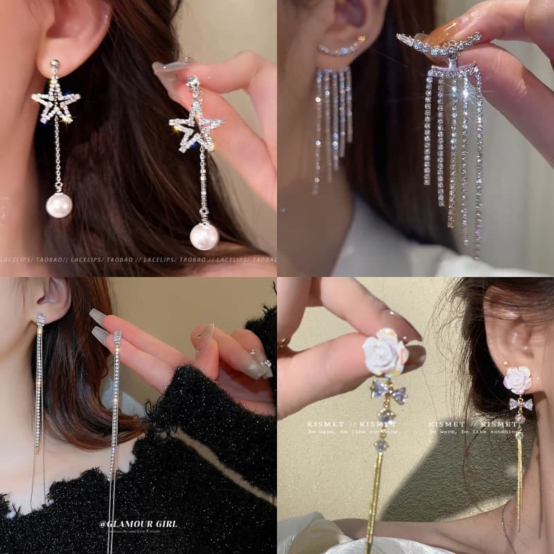 Super fairy bow pearl tassel earrings for women 2026 new popular niche design cold style long earrings 3