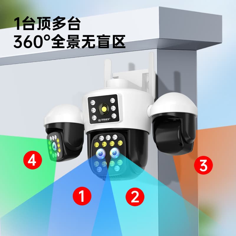 360-degree no-dead-angle monitor wireless home mobile phone remote 4G high-definition outdoor zoom three-screen camera 3