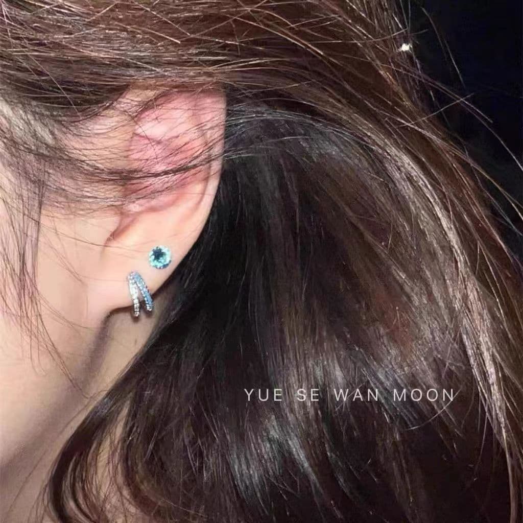 Super flash broken ice blue Huazi titanium steel ear bone nails blue ins ear bone rings earrings stacked earrings ear buckles women's new style 3