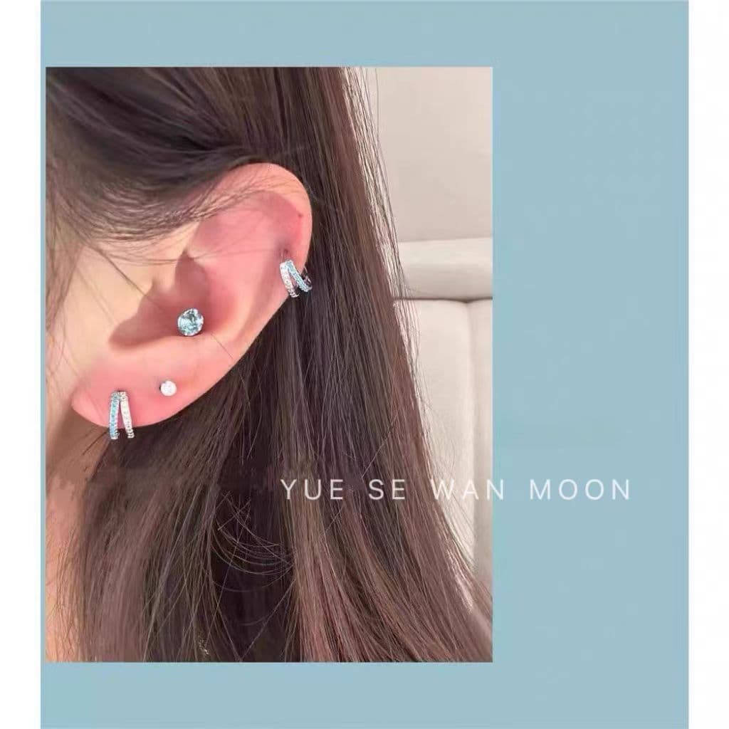 Super flash broken ice blue Huazi titanium steel ear bone nails blue ins ear bone rings earrings stacked earrings ear buckles women's new style 4