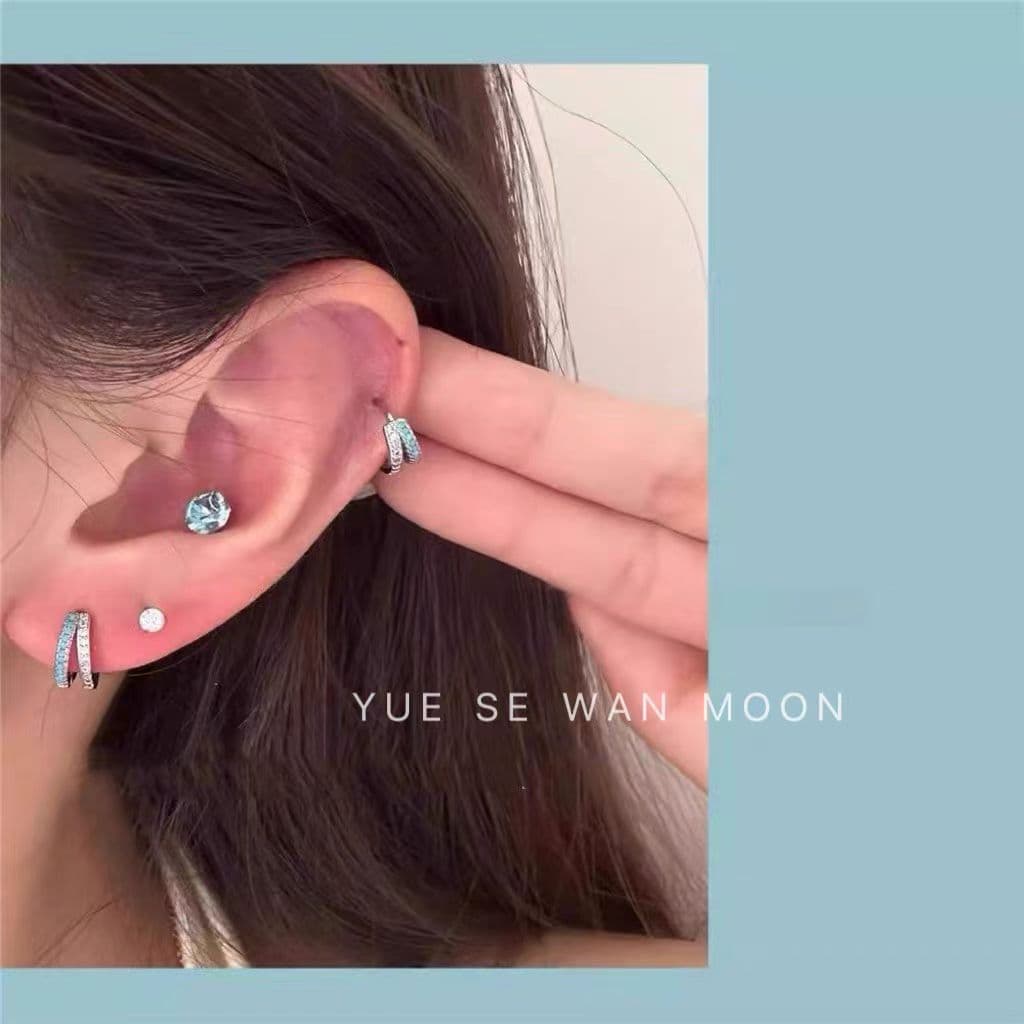 Super flash broken ice blue Huazi titanium steel ear bone nails blue ins ear bone rings earrings stacked earrings ear buckles women's new style 5