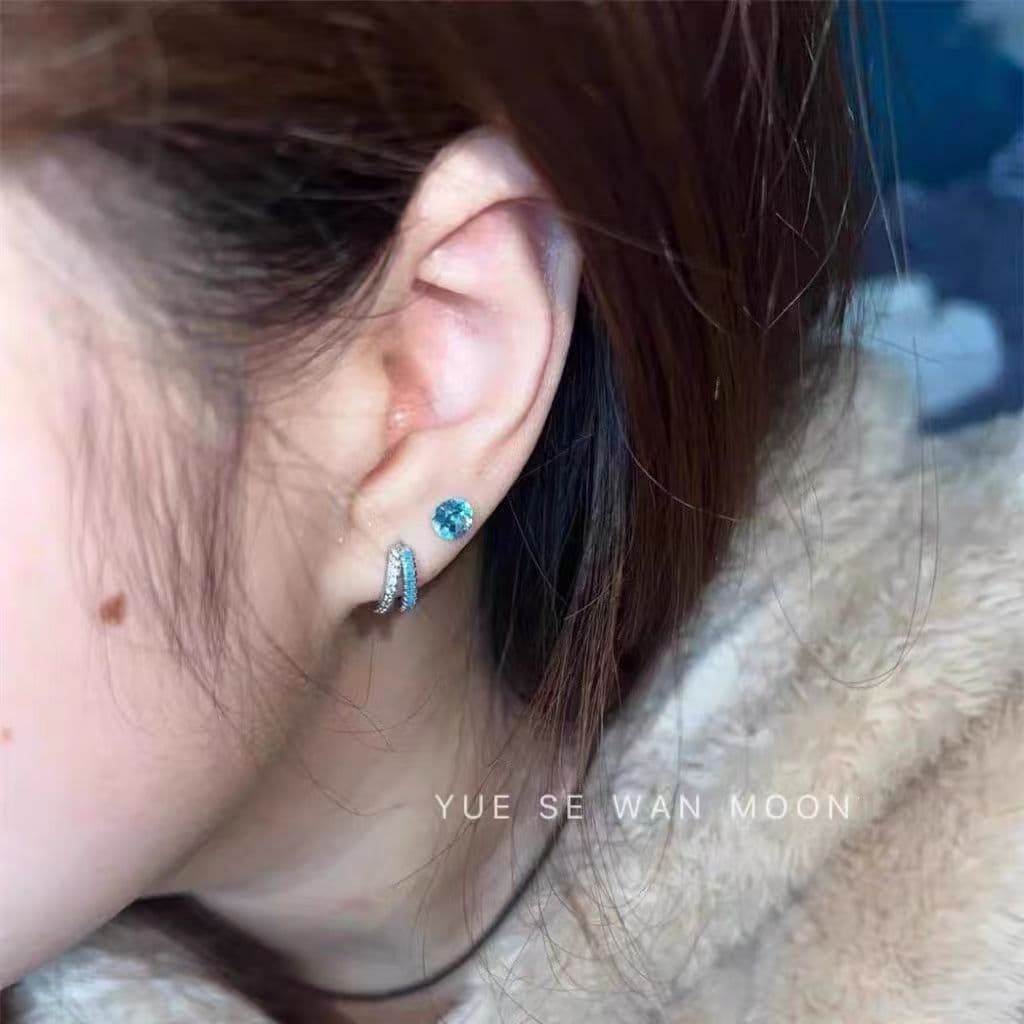 Super flash broken ice blue Huazi titanium steel ear bone nails blue ins ear bone rings earrings stacked earrings ear buckles women's new style 1