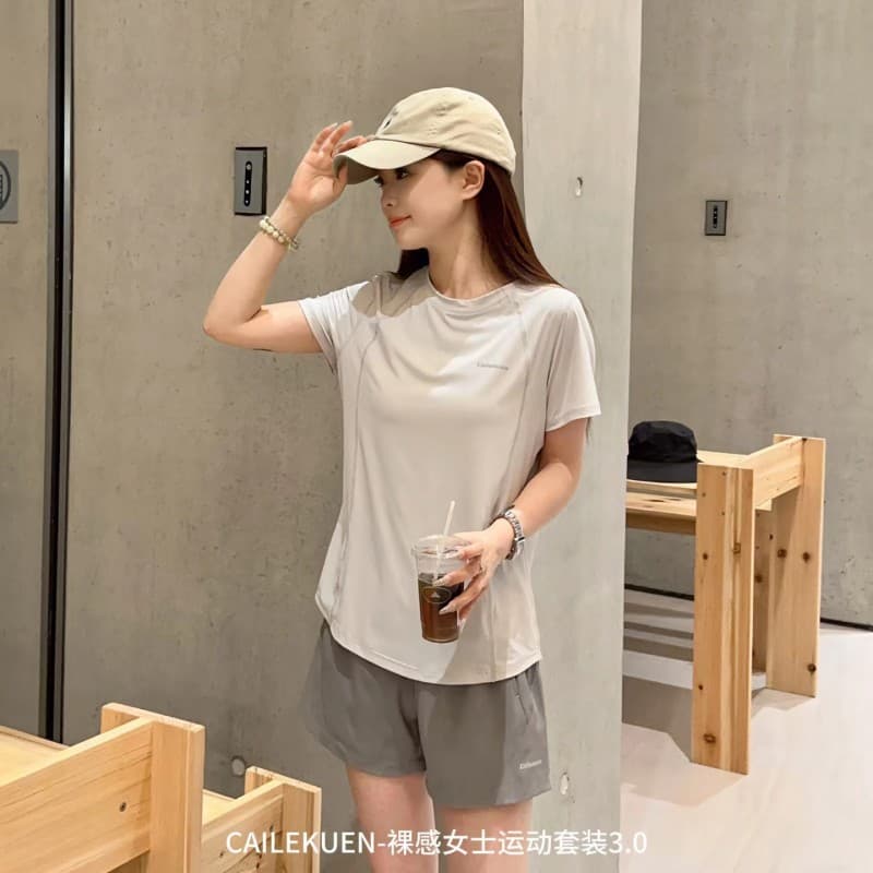 Cailekuen nude women's sports suit 3.0 summer comfortable quick-drying short-sleeved shorts casual two-piece set 3