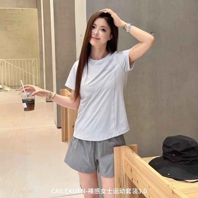Cailekuen nude women's sports suit 3.0 summer comfortable quick-drying short-sleeved shorts casual two-piece set 4