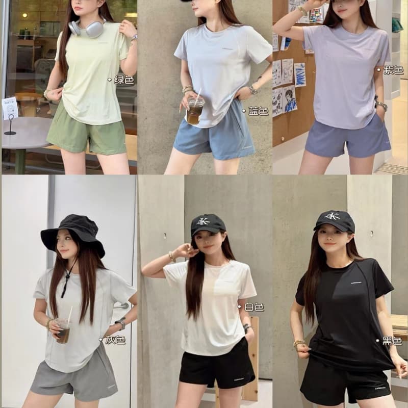 Cailekuen nude women's sports suit 3.0 summer comfortable quick-drying short-sleeved shorts casual two-piece set 1