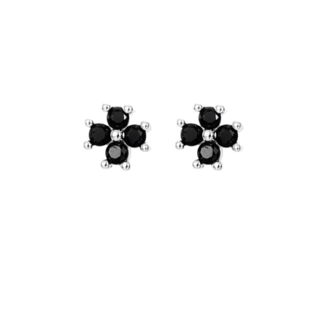 925 silver needle black flower earrings for women, small and pierced earrings, elegant earrings, simple and elegant earrings 6
