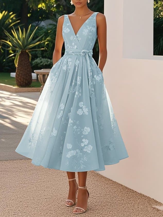 2025 European and American dress banquet evening dress Amazon sleeveless vest V-neck digital print dress 8