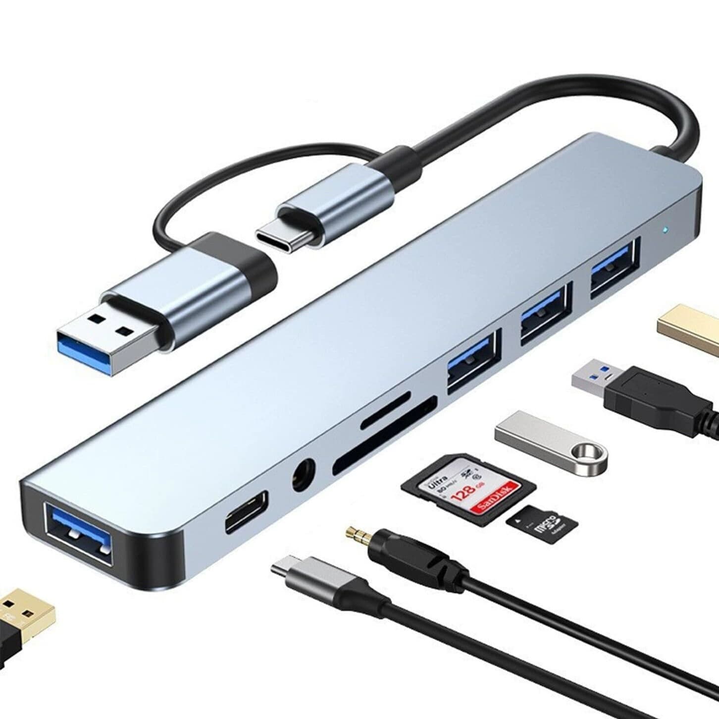 Eight-in-one docking station usb3.0 TF/SD card reader notebook type-c docking station double-headed hub 3