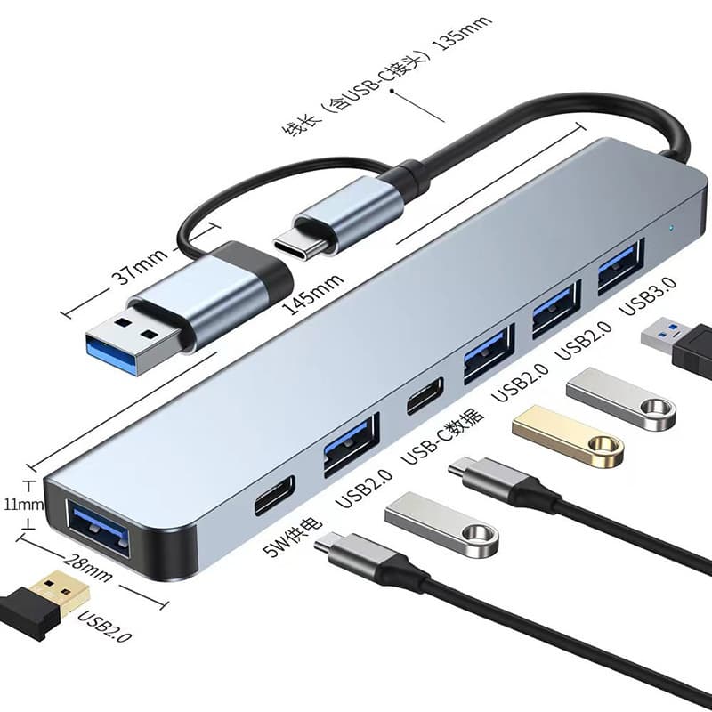 Eight-in-one docking station usb3.0 TF/SD card reader notebook type-c docking station double-headed hub 6