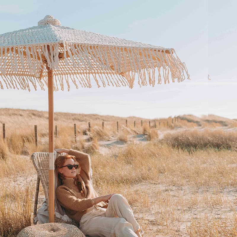 Handmade rope tassel umbrella, hollow cotton rope wooden pole umbrella, outdoor garden courtyard decorative umbrella, beach parasol 3