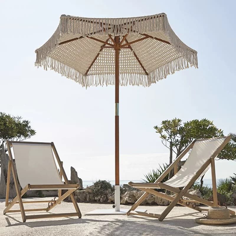 Handmade rope tassel umbrella, hollow cotton rope wooden pole umbrella, outdoor garden courtyard decorative umbrella, beach parasol 4